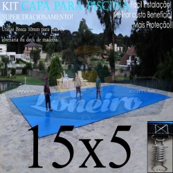 Capa para Piscina Super M: 15,0 x 5,0m PP/PE Cor Azul / Preto 92 molas 92 lonafix 5b